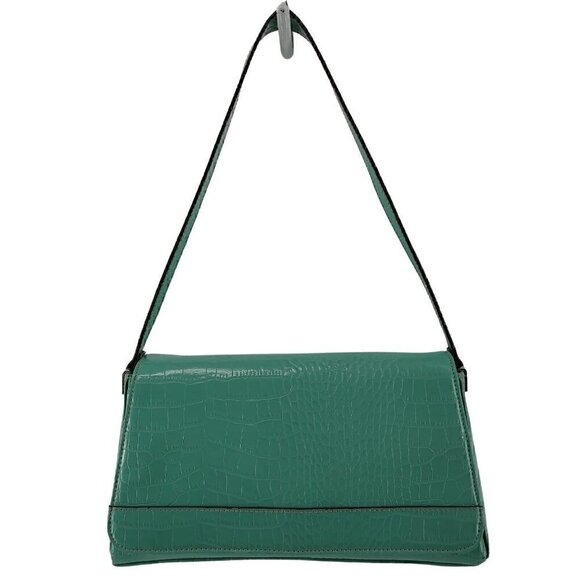 CRAZY HORSE Liz Claiborne Turquoise Embossed Croc Faux Leather Shoulder Bag - Picture 2 of 13